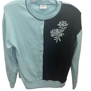 Aileen Vintage Floral Embroidered Cardigan Sweater Women's L made in‎ USA